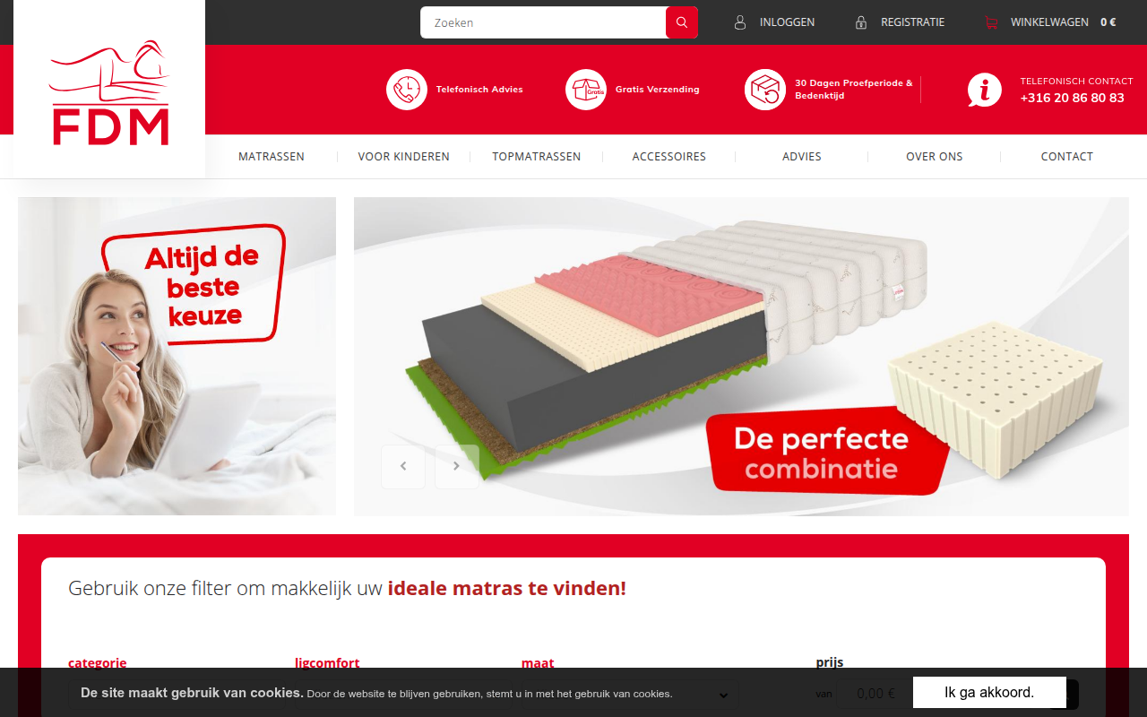 Screenshot van matrassenfdm.nl