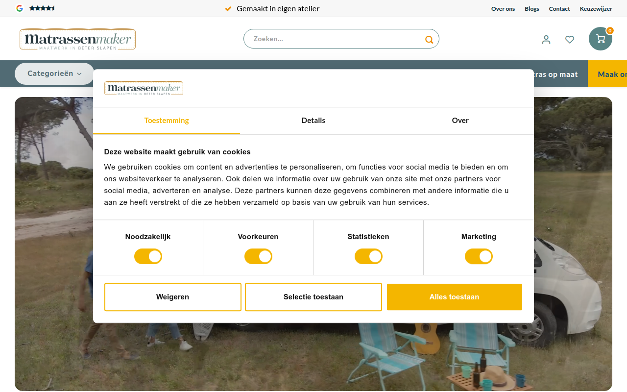 Screenshot van matrassenmaker.nl