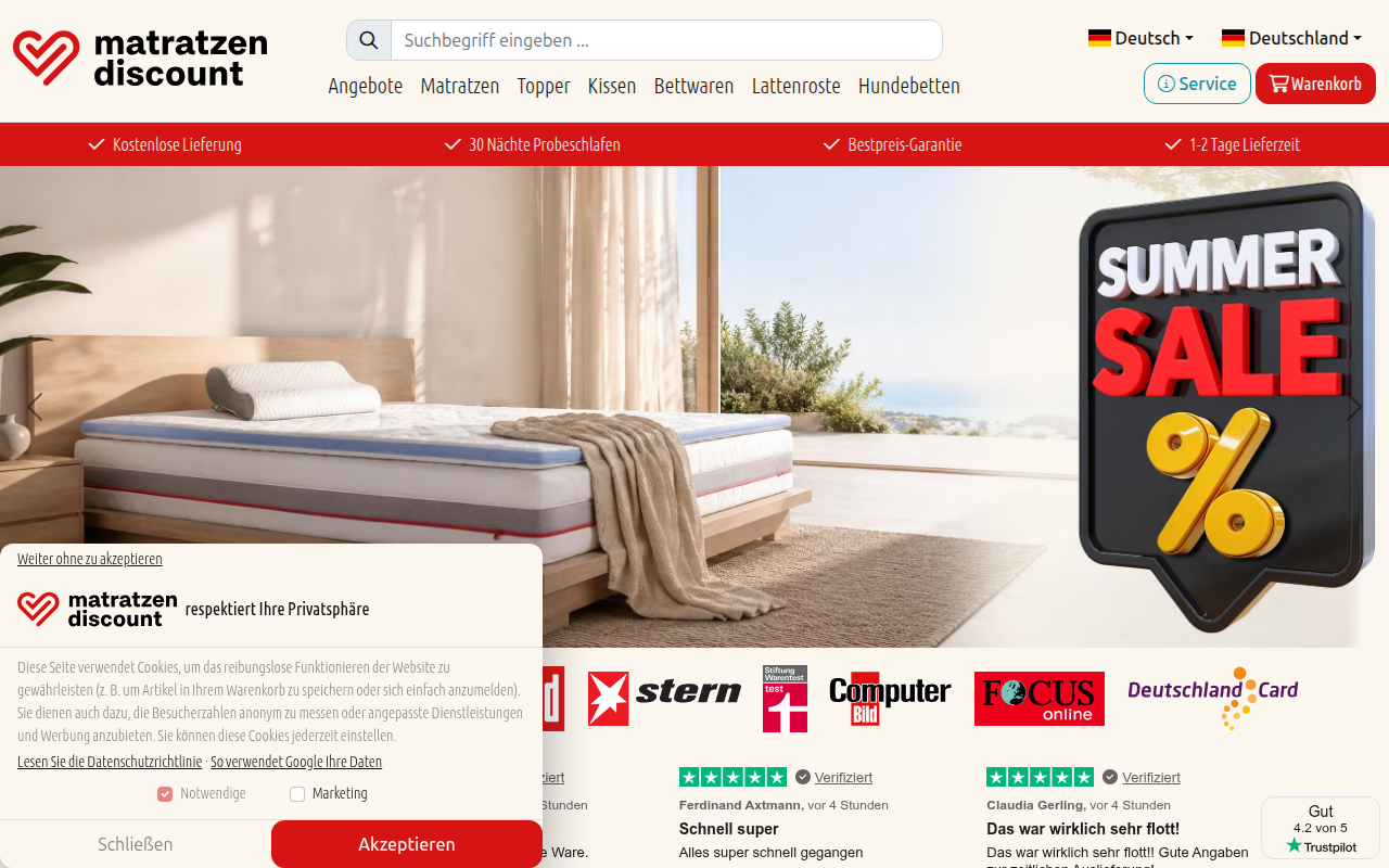 Screenshot van matratzen.discount