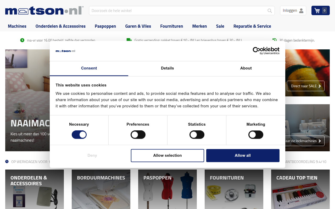 Screenshot van matson.nl