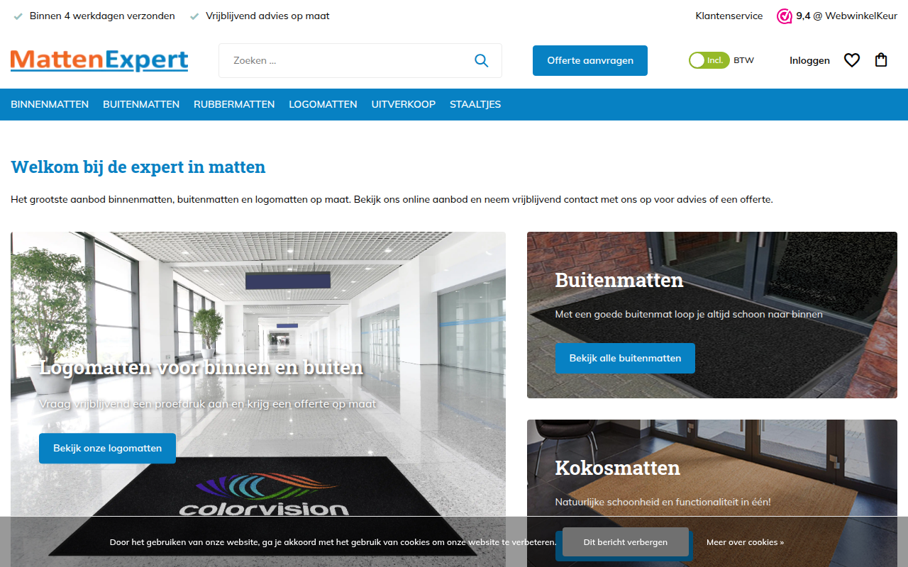 Screenshot van mattenexpert.nl