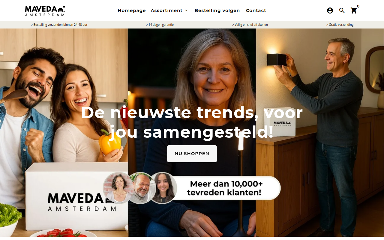 Screenshot van maveda.nl