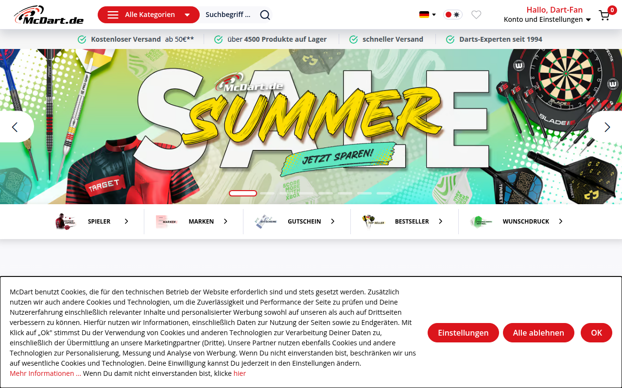 Screenshot van mcdart.de