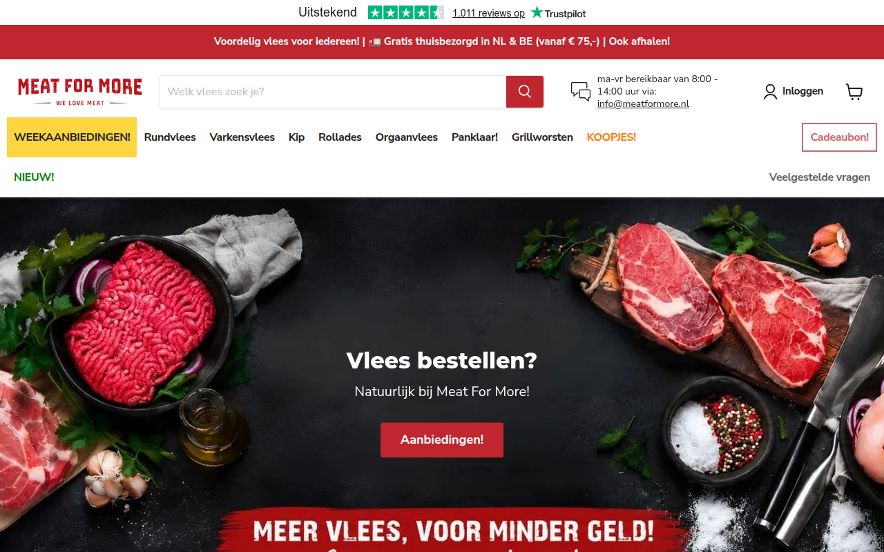 Screenshot van meatformore.nl