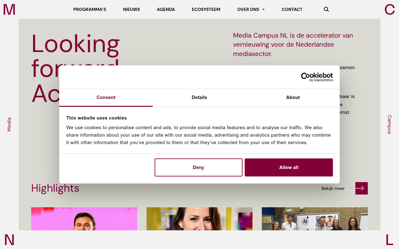 Screenshot van mediacampus.nl