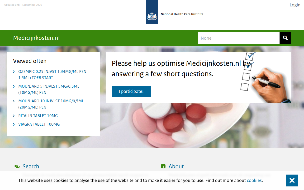 Screenshot van medicijnkosten.nl