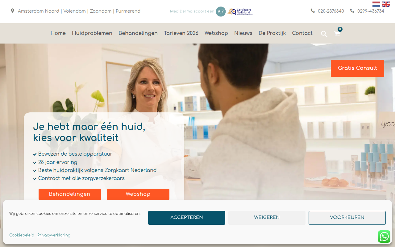 Screenshot van mediderma.nl