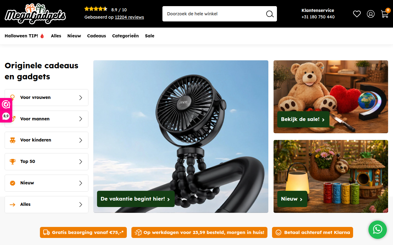 Screenshot van megagadgets.nl