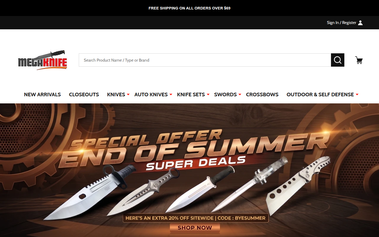 Screenshot van megaknife.com