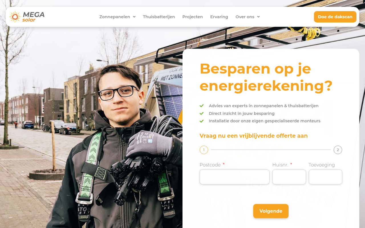 Screenshot van megasolar.nl