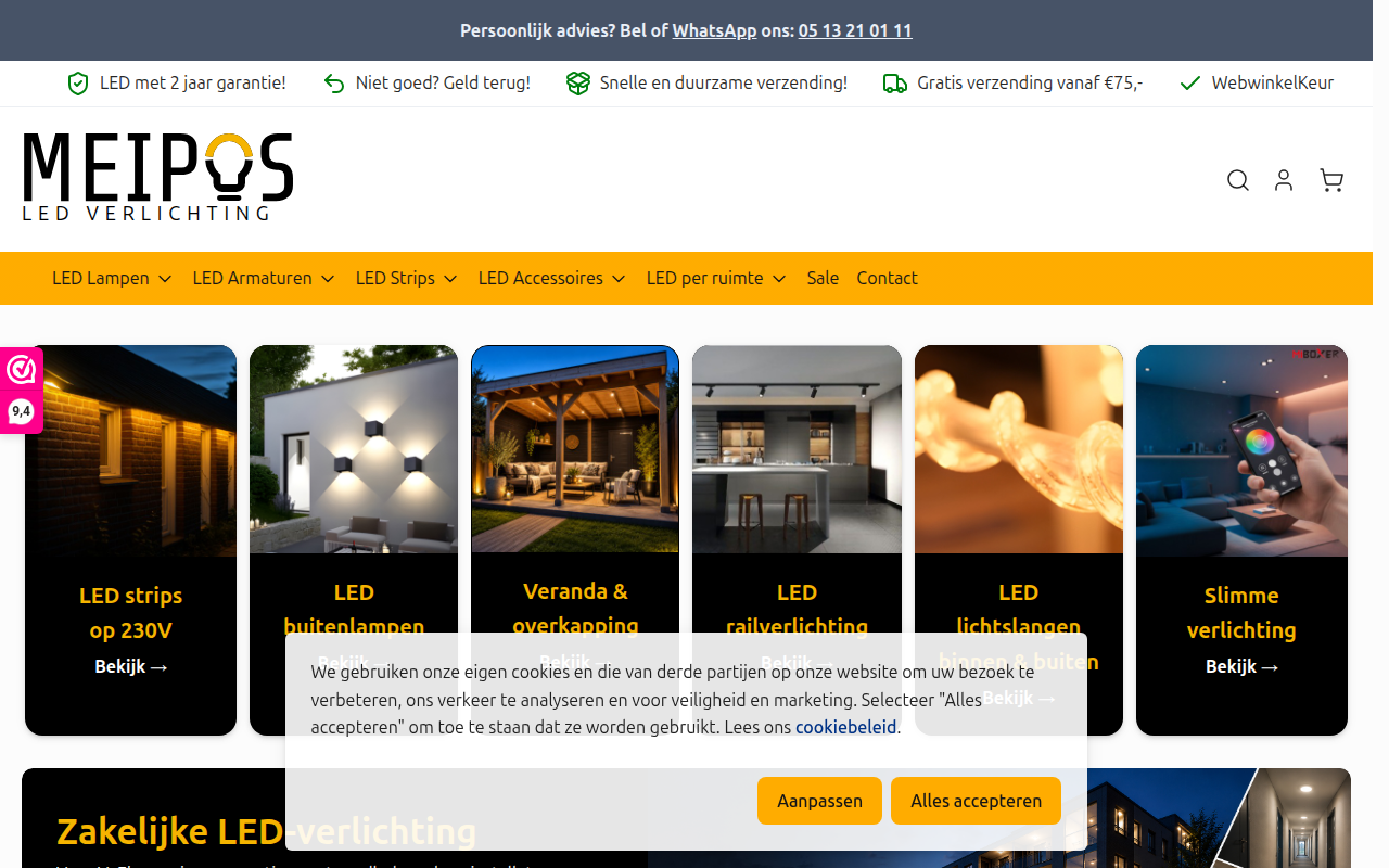 Screenshot van meiposledverlichting.nl