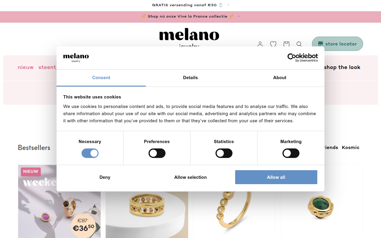 Screenshot van melano-jewelry.com