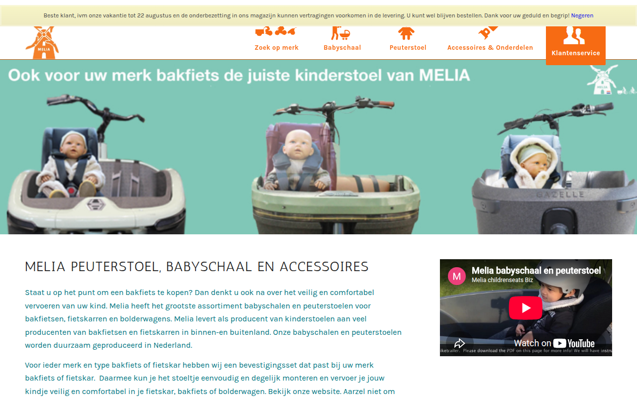 Screenshot van melia.nl