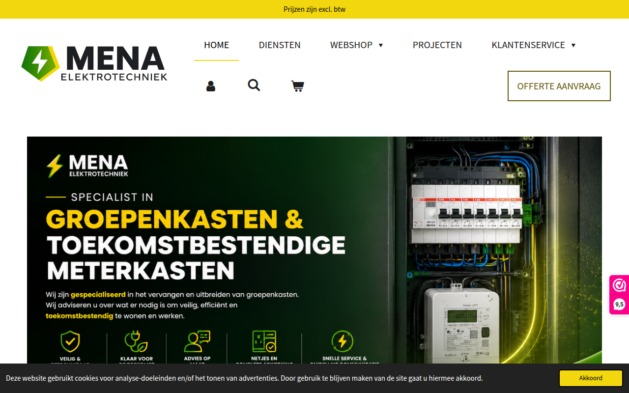 Screenshot van mena-elektrotechniek.nl