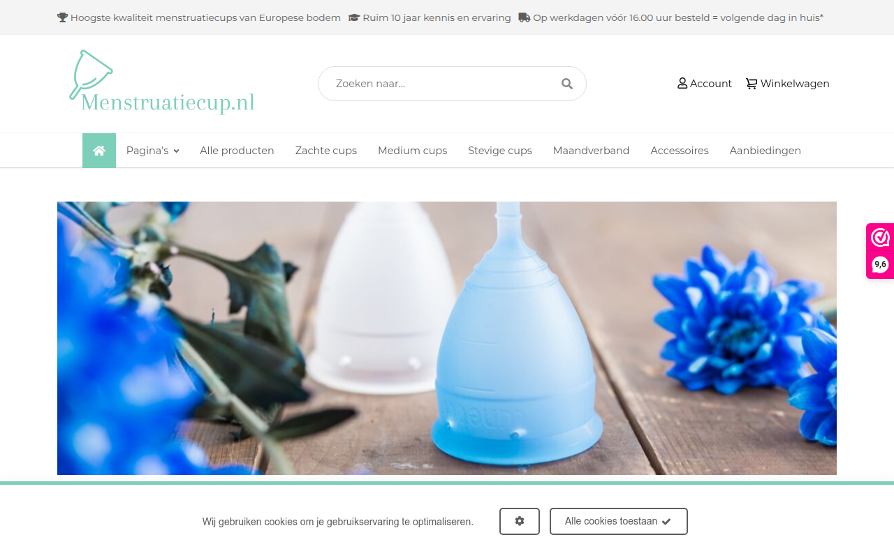 Screenshot van menstruatiecup.nl