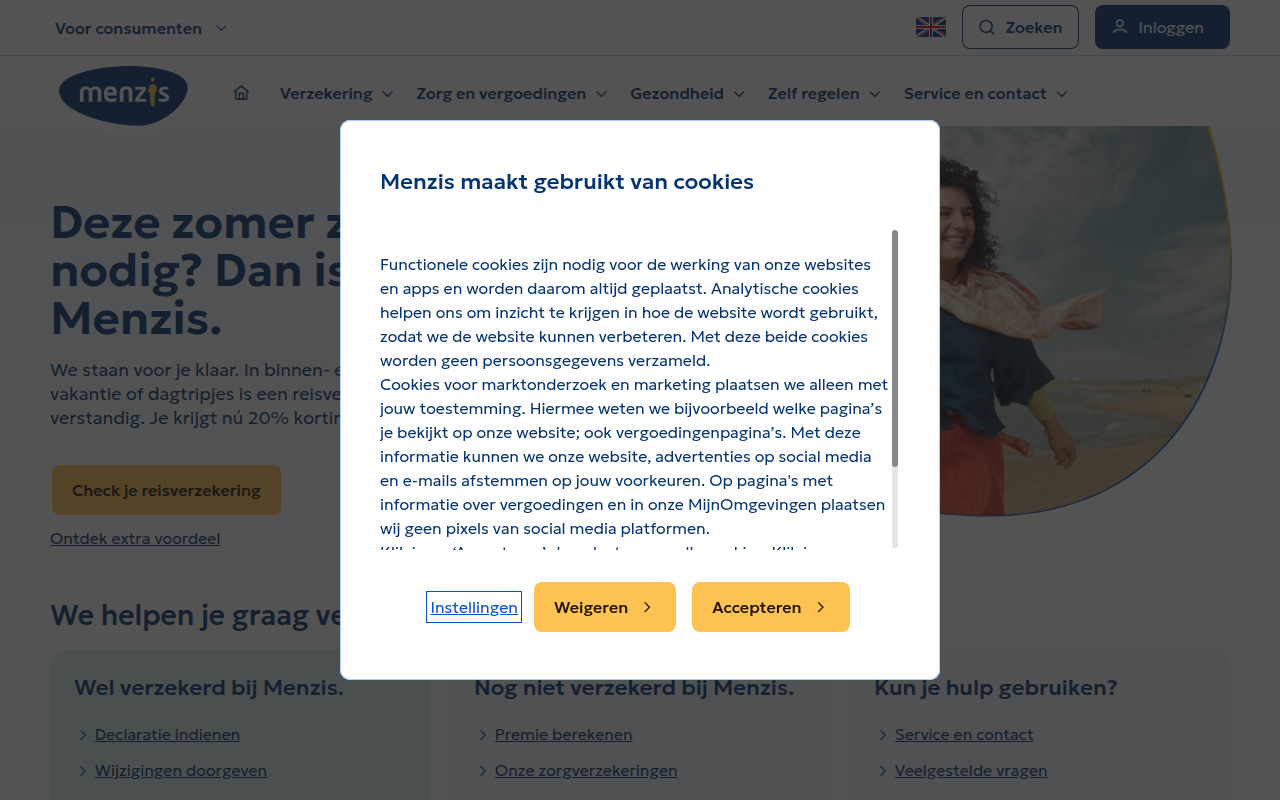 Screenshot van menzis.nl