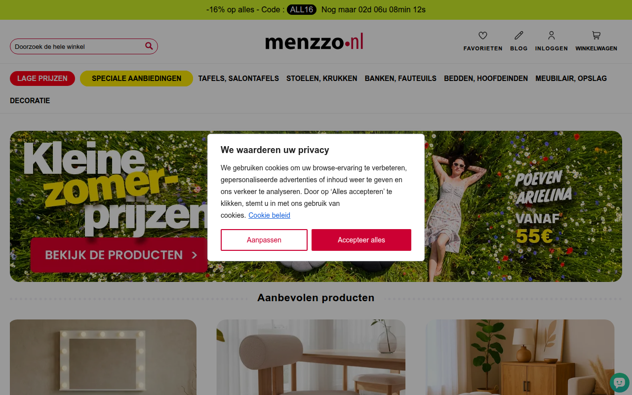Screenshot van menzzo.nl