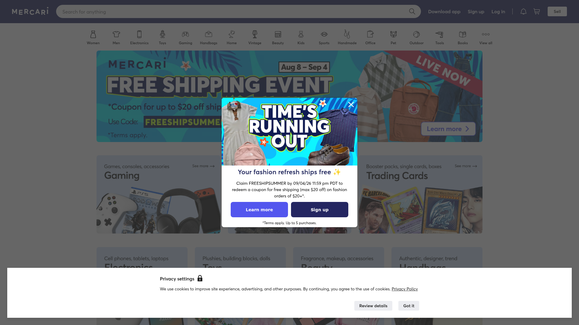 Screenshot van mercari.com