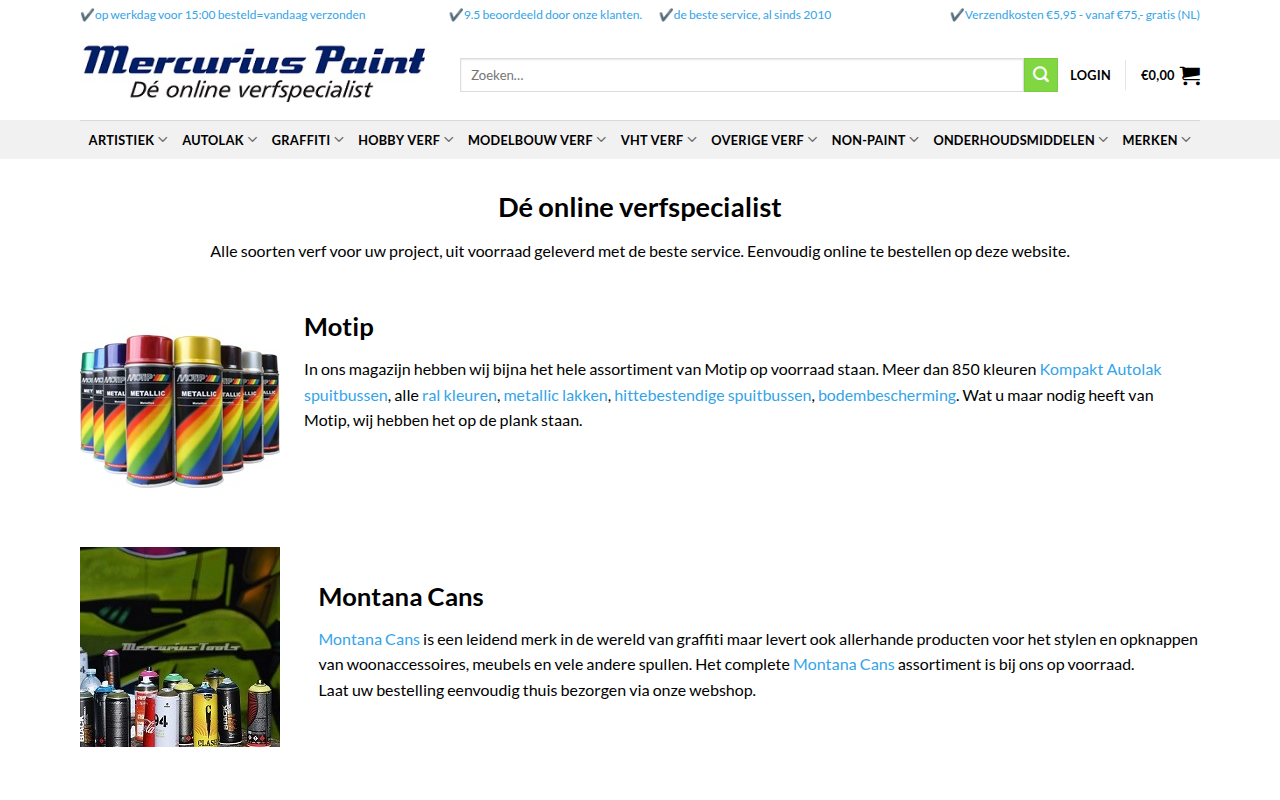Screenshot van mercuriuspaint.nl