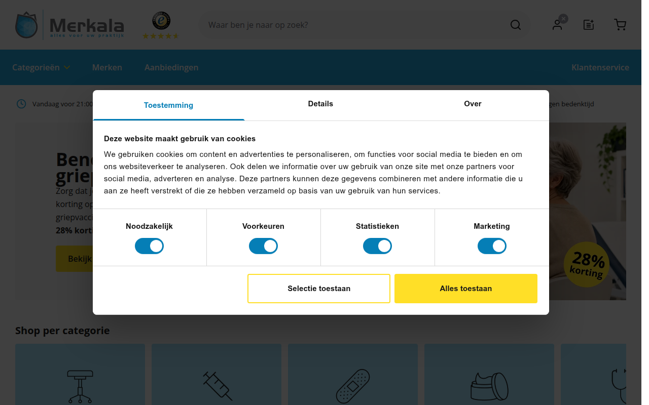 Screenshot van merkala.nl