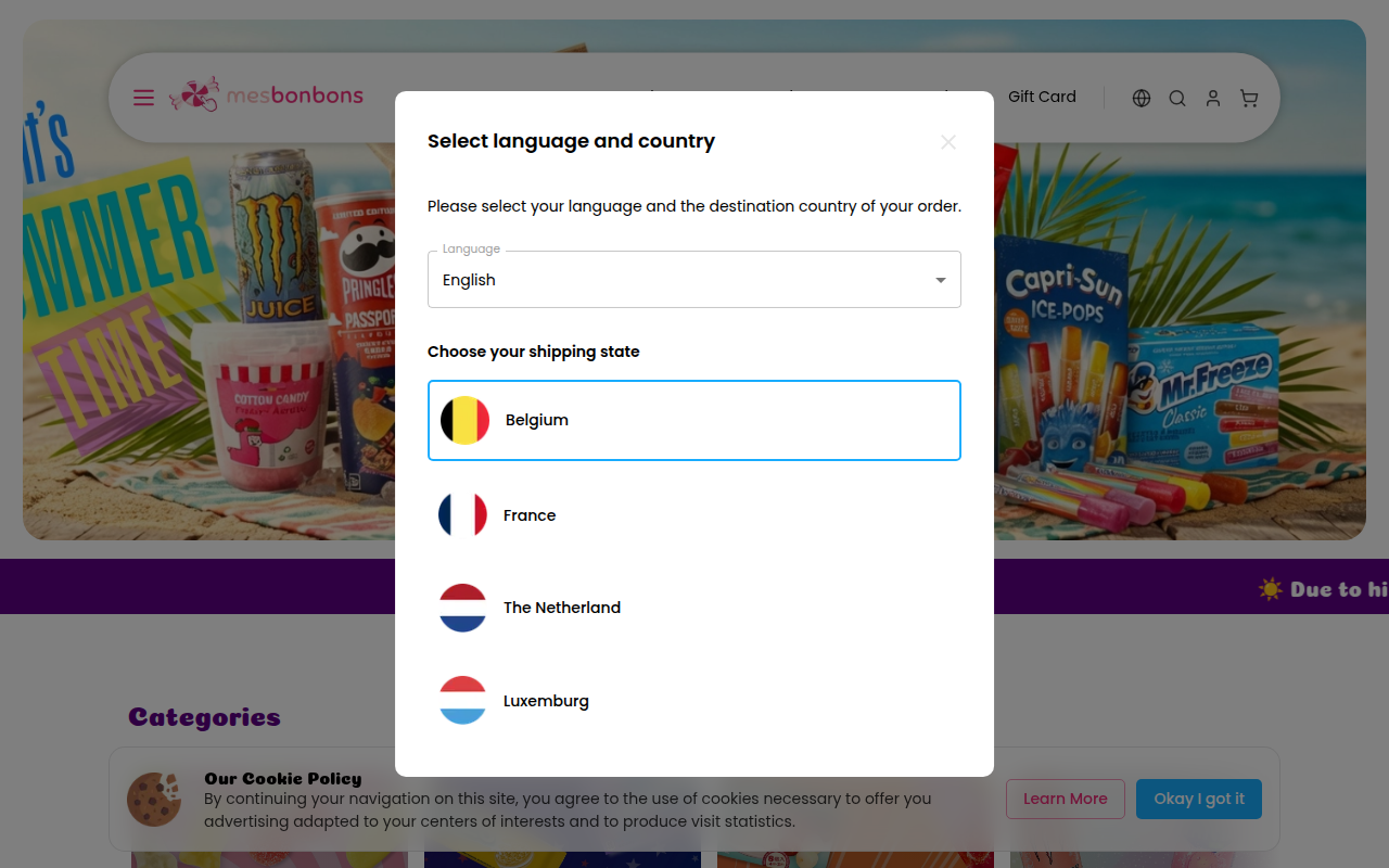 Screenshot van mesbonbons.net