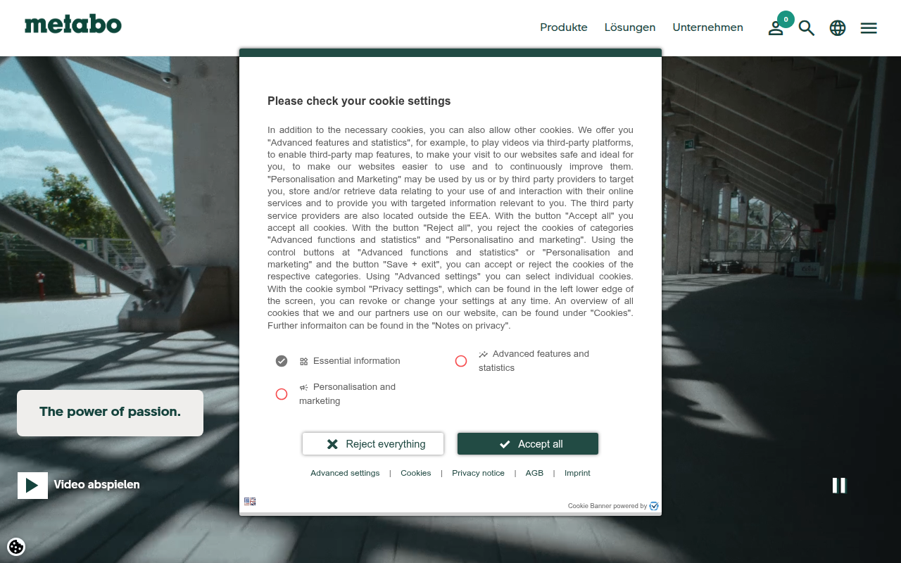 Screenshot van metabo.com