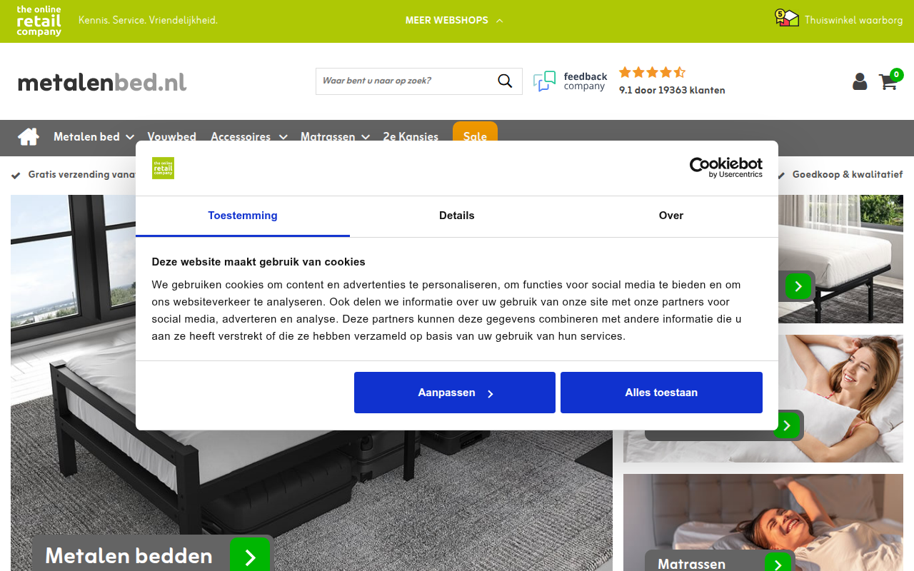Screenshot van metalenbed.nl