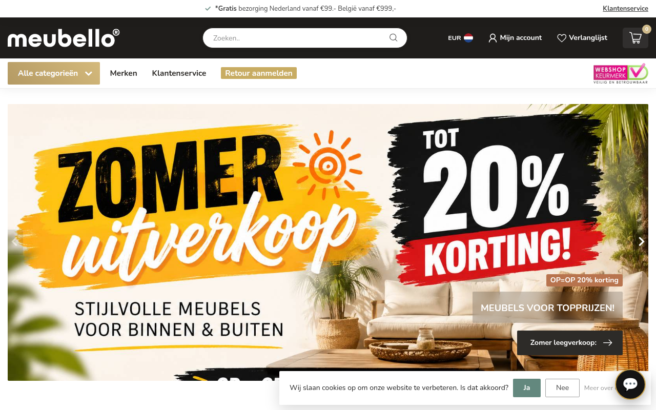 Screenshot van meubello.nl