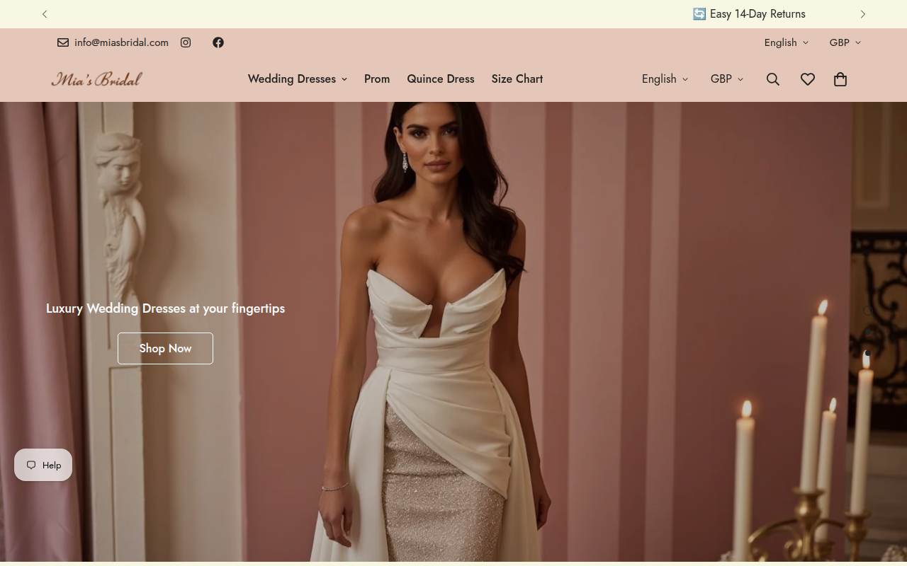 Screenshot van miasbridal.com