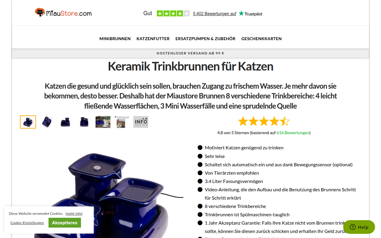 Screenshot van miaustore.com