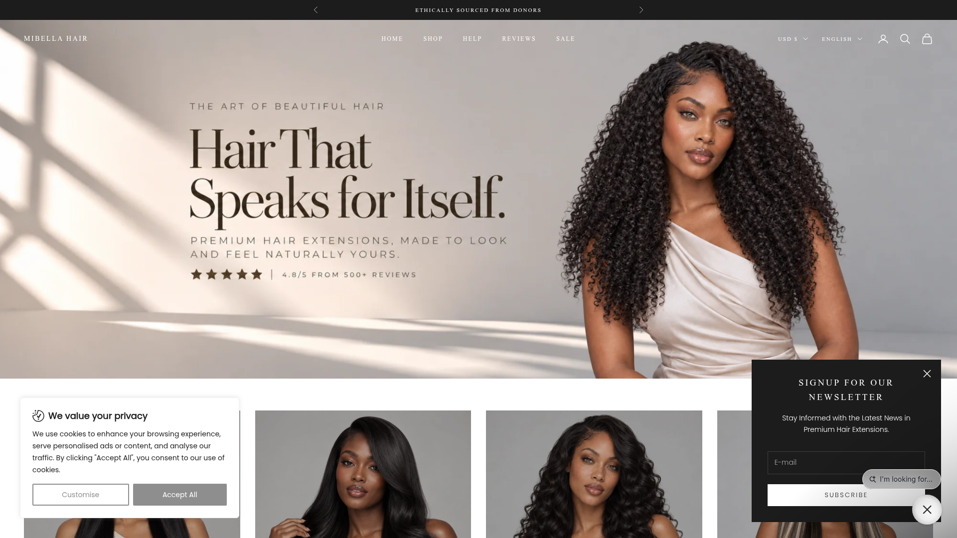 Screenshot van mibellahair.com