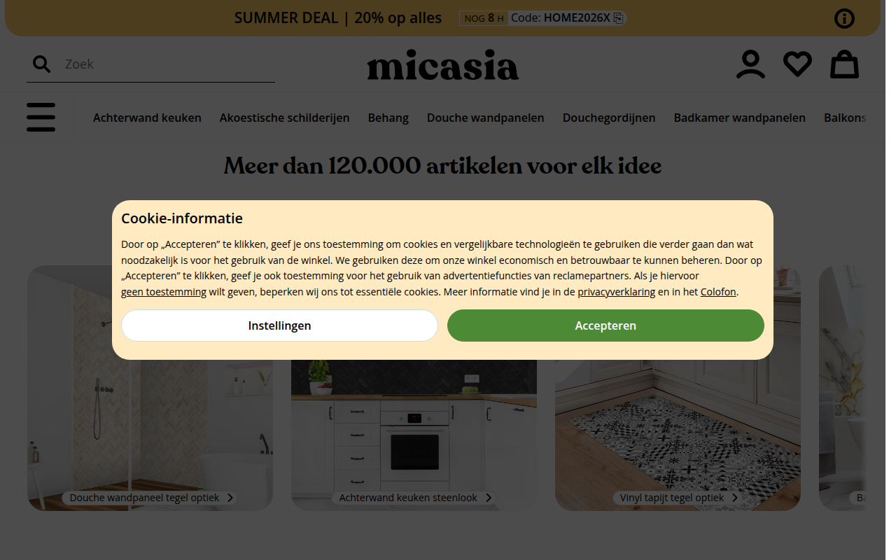 Screenshot van micasia.nl