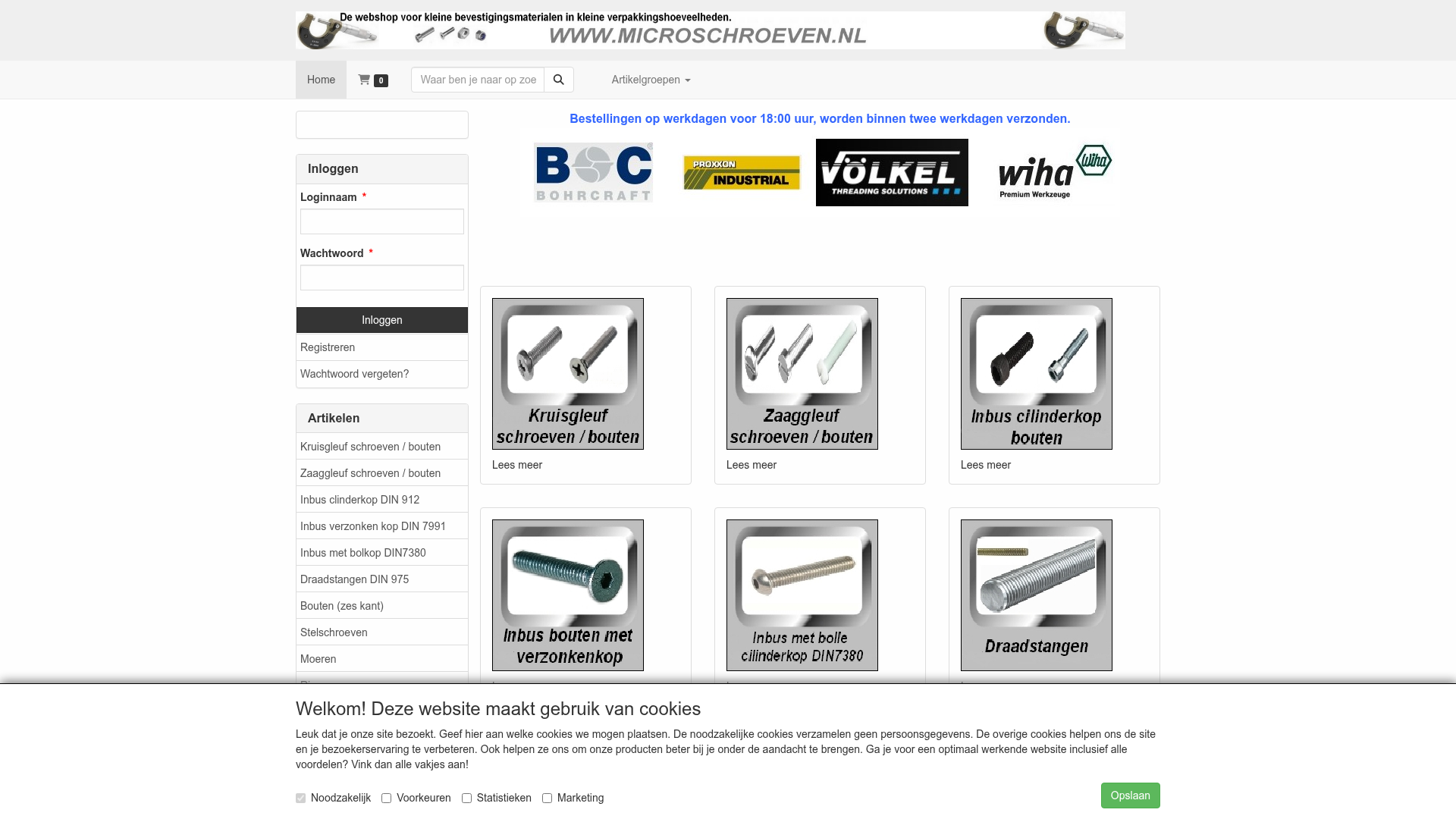 Screenshot van microschroeven.nl
