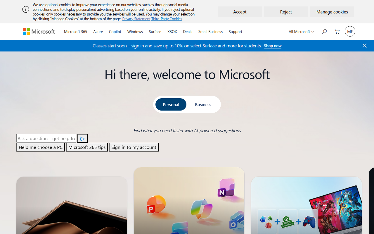 Screenshot van microsoft.com