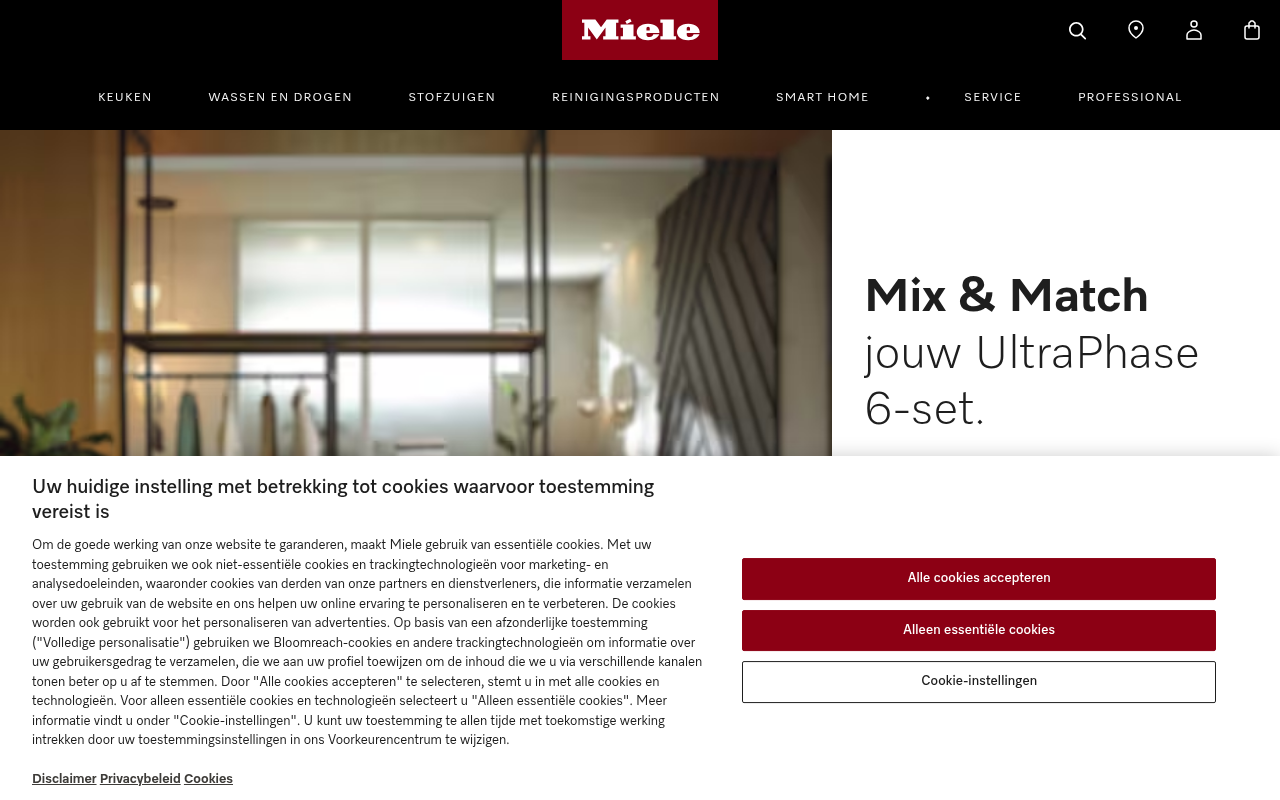 Screenshot van miele.nl