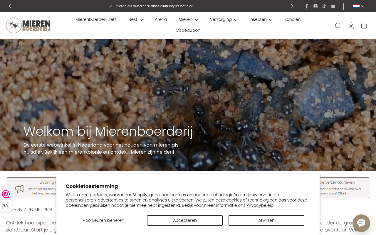 Screenshot van mierenboerderij.nl