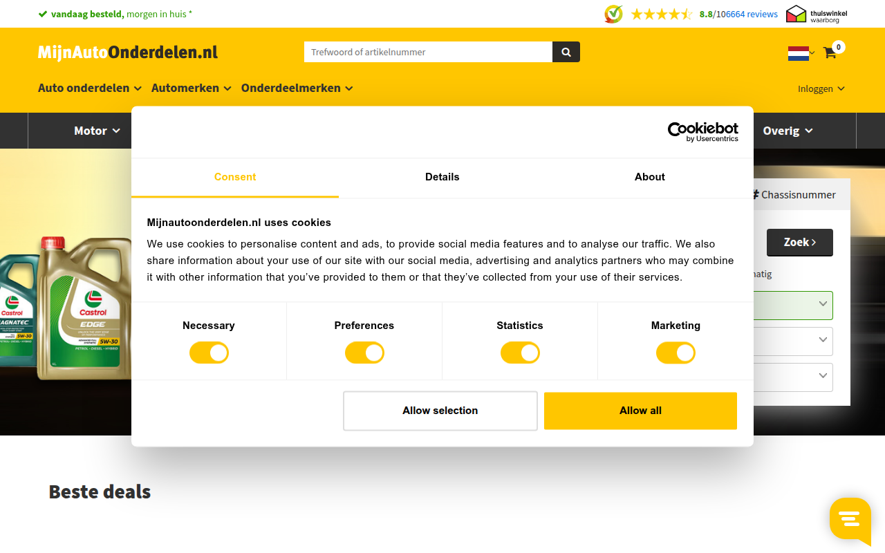 Screenshot van mijnautoonderdelen.nl