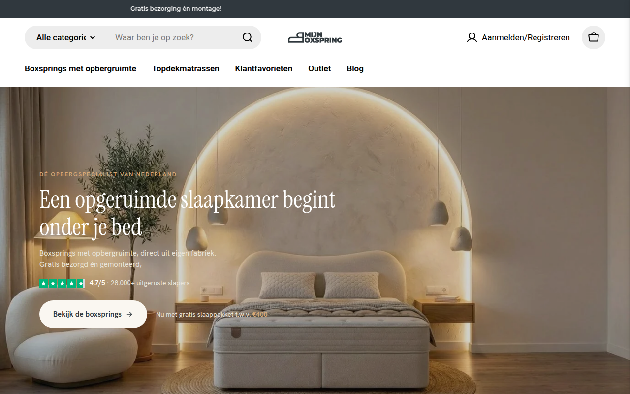 Screenshot van mijnboxspring.nl