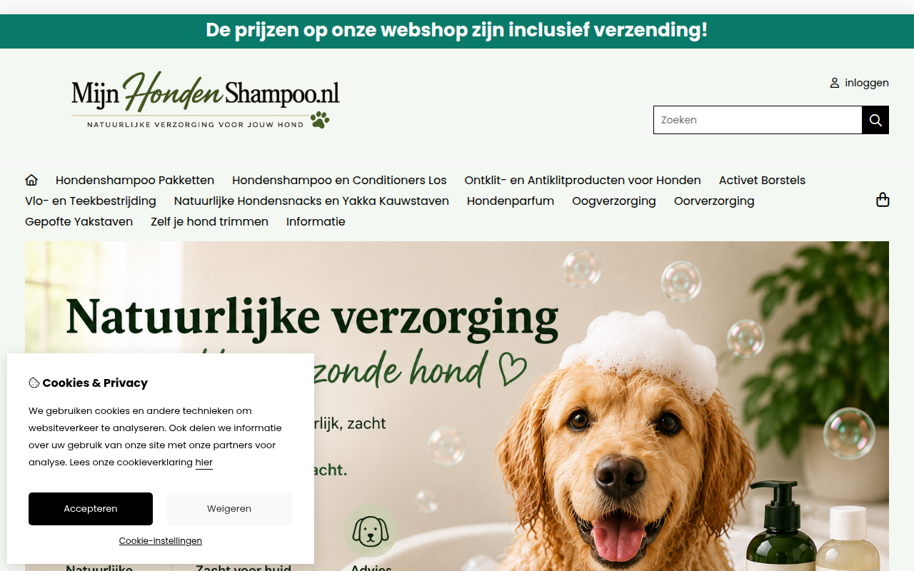 Screenshot van mijnhondenshampoo.nl