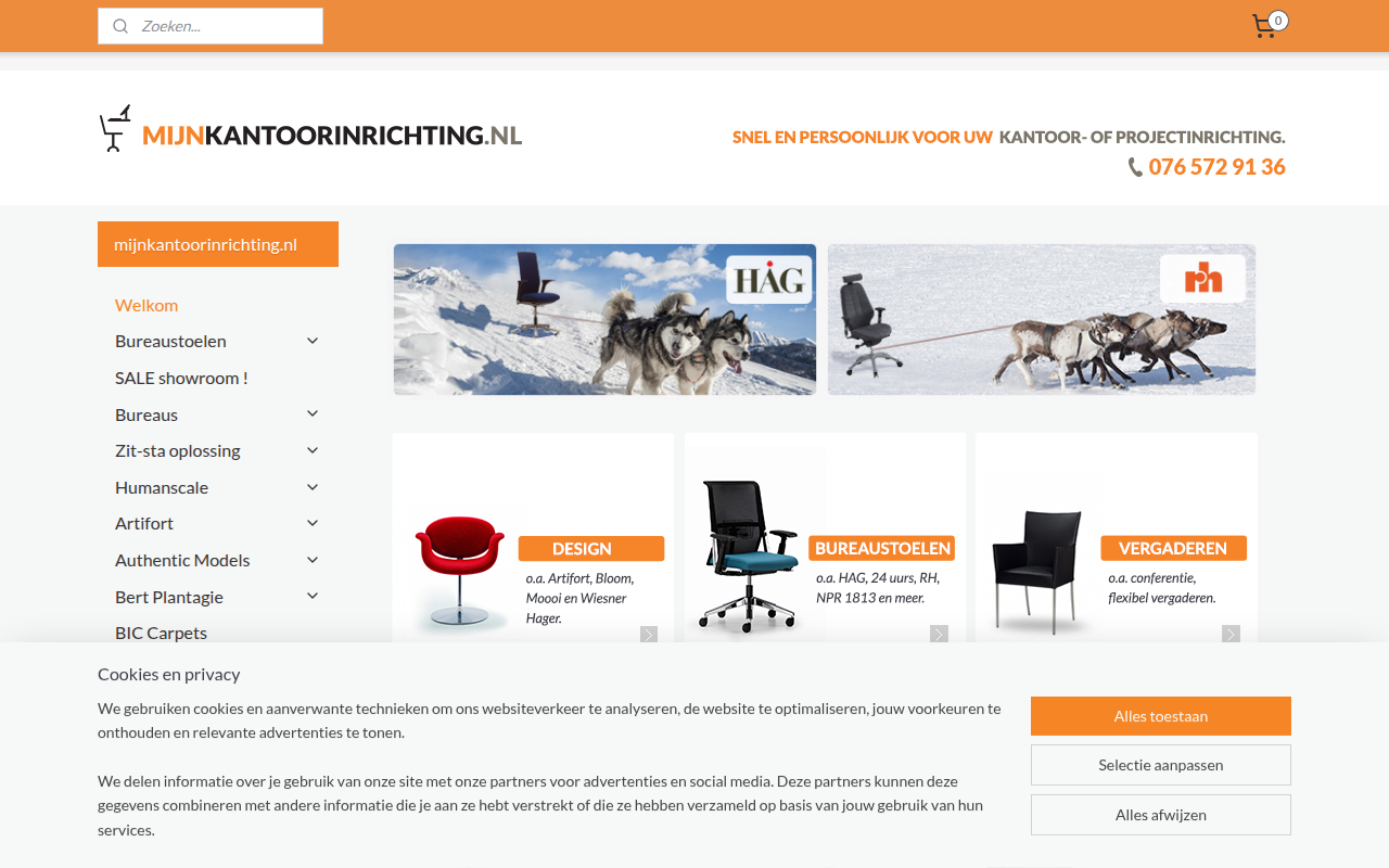 Screenshot van mijnkantoorinrichting.nl