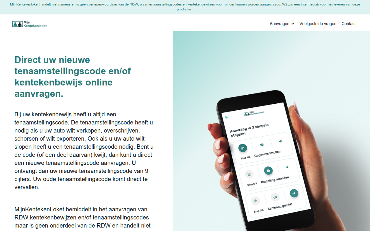 Screenshot van mijnkentekenloket.nl