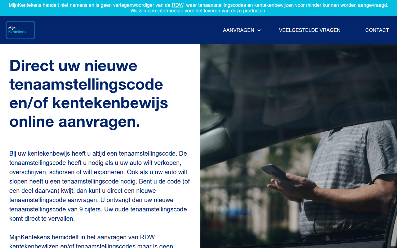 Screenshot van mijnkentekens.nl