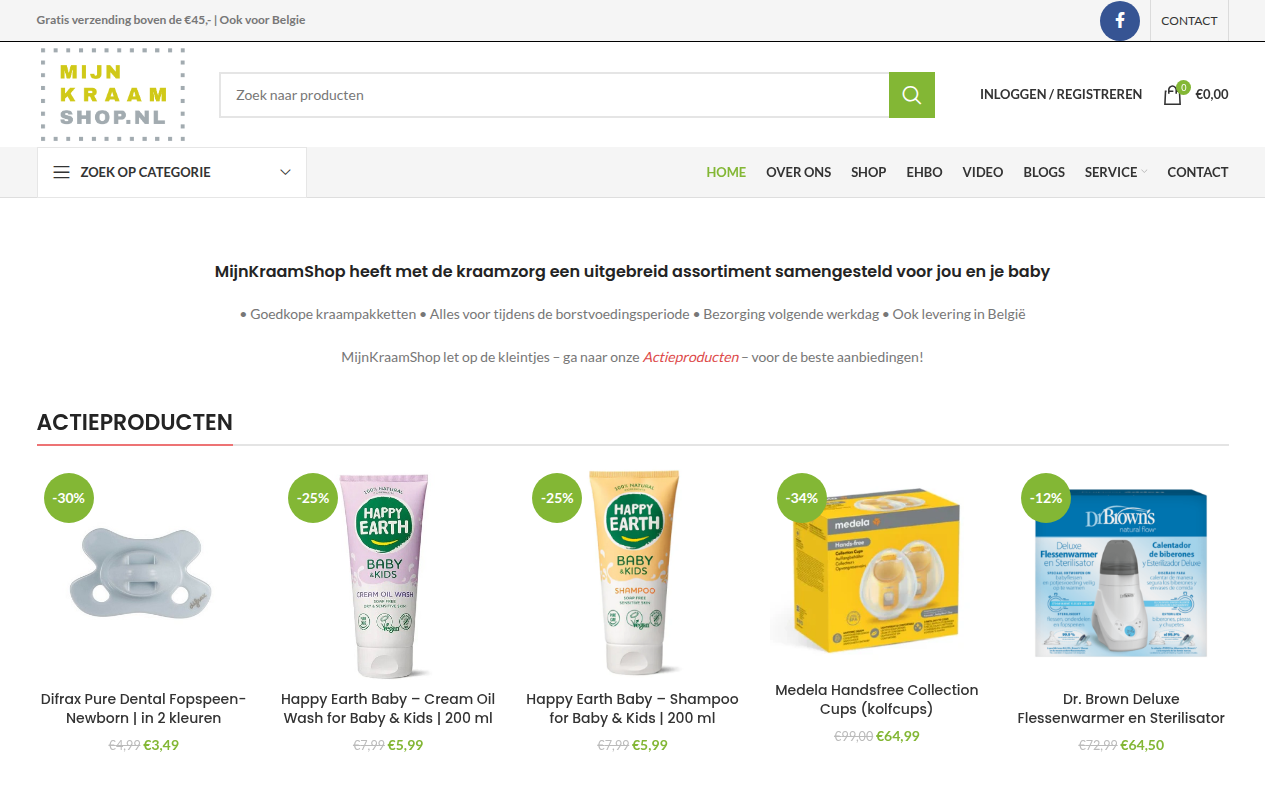 Screenshot van mijnkraamshop.nl