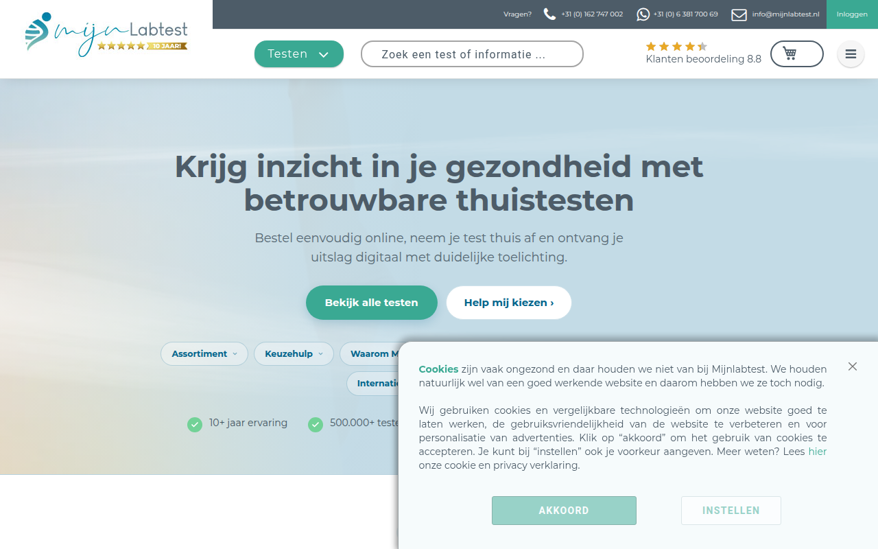 Screenshot van mijnlabtest.nl
