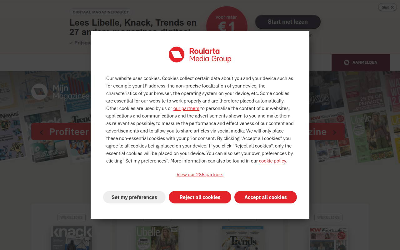 Screenshot van mijnmagazines.be