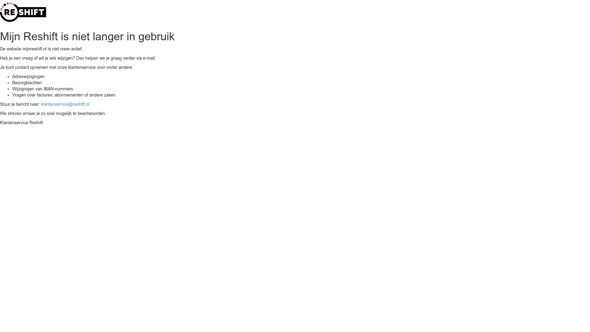Screenshot van mijnreshift.nl