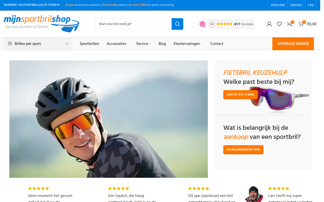 Screenshot van mijnsportbrilshop.nl