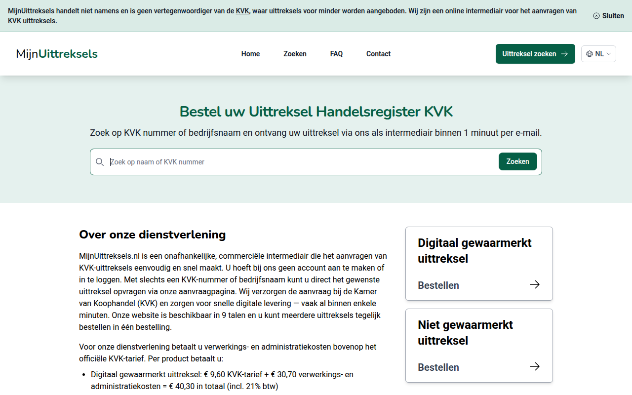 Screenshot van mijnuittreksel.nl
