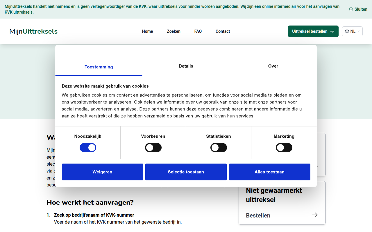 Screenshot van mijnuittreksels.nl