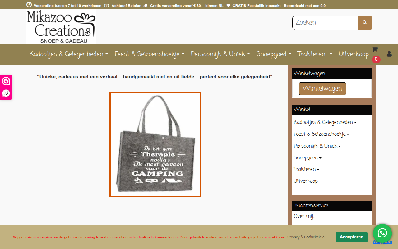 Screenshot van mikazoocreations.nl